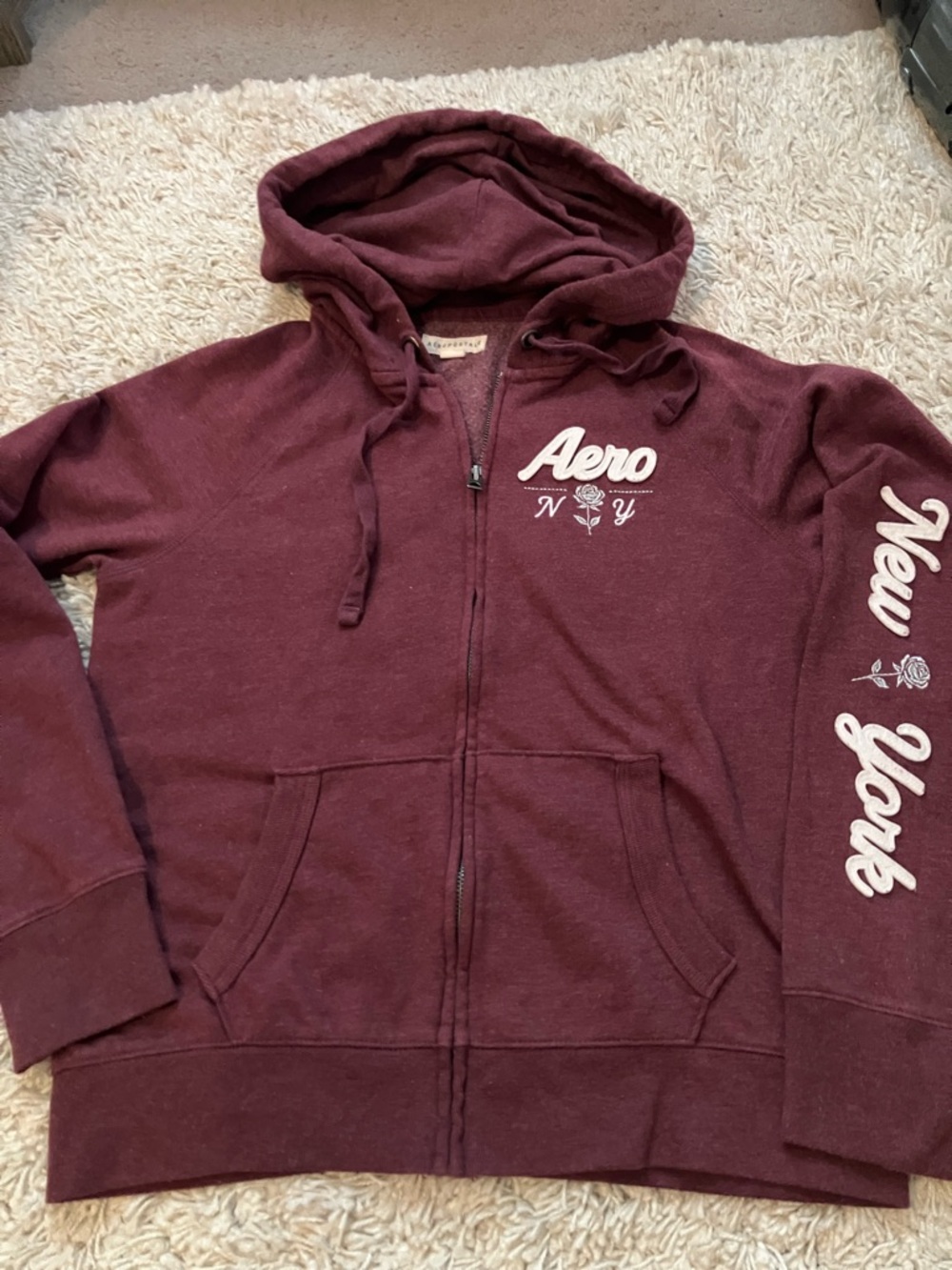 Aero New York Maroon Zip-Up Hoodie